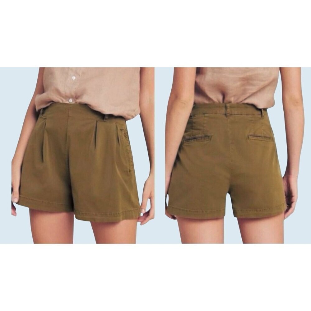 ANTHROPOLOGIE Keyln Pleated High Waisted Green Chino Shorts Sz 2